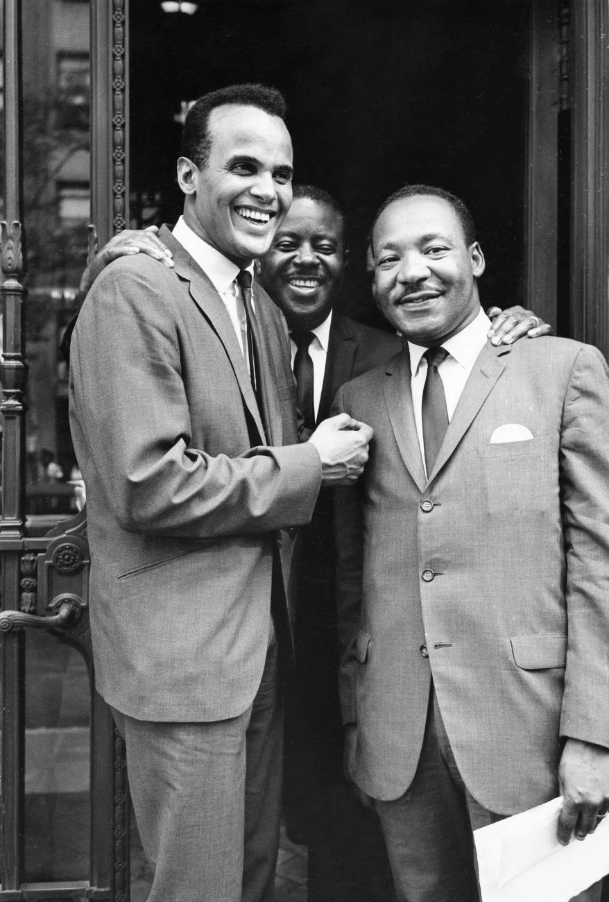 Harry Belafonte marching with Dr. Martin Luther King Jr. courtesy J. Paul Getty Trust and Smithsonian National Museum of African American History and Culture