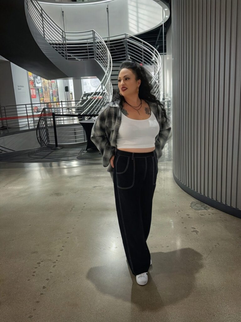 Regina Jordan for Hollywoodland News at the Petersen Automotive Museum for their Totally Awesome Exhibit on 80s and 90s cars and culture. Photo by Mark Jordan