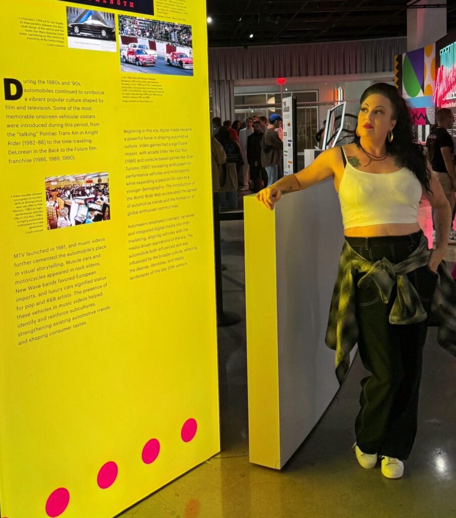 Regina Luz Jordan founder of Hollywoodland News at the Petersen Automotive Museum for their Totally Awesome Exhibit on 80s and 90s cars and culture. Photo by Mark Jordan for Hollywoodland News