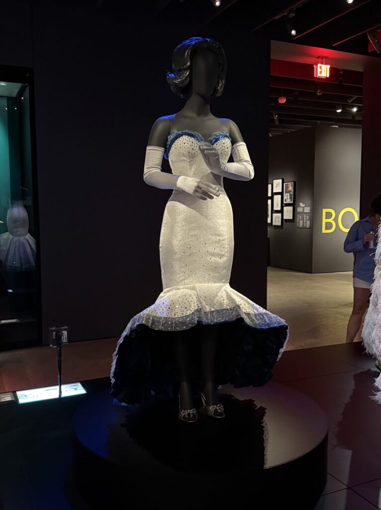 Dreamgirls costume as worn by Beyoncé Knowles as Deena Jones. Costume design by Sharen Davis and photographed in the Academy Museum of Motion Pictures by Regina Luz Jordan for Hollywoodland News