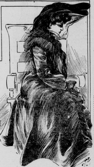 Tina Griffith, her veil lightened to show her face, as depicted by the Herald on February 17, 1904