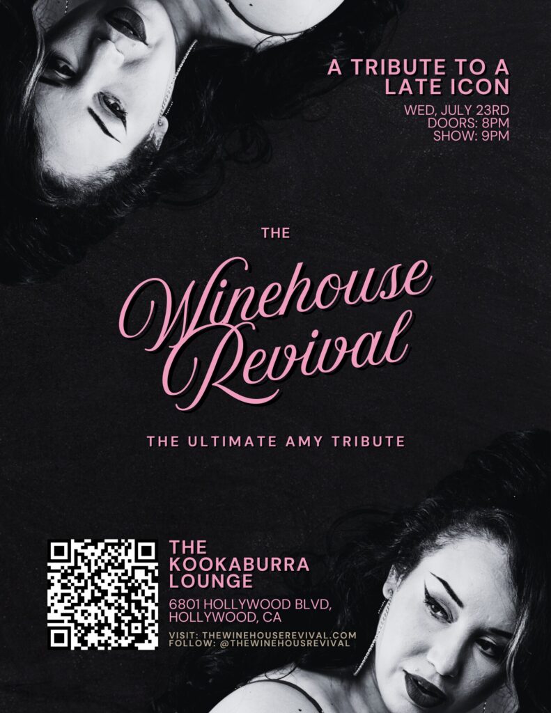 The Winehouse Revival featuring Coco Lamarr photo by by Hannah Dunsirn. Poster and Artwork for the Kookaburra Lounge
