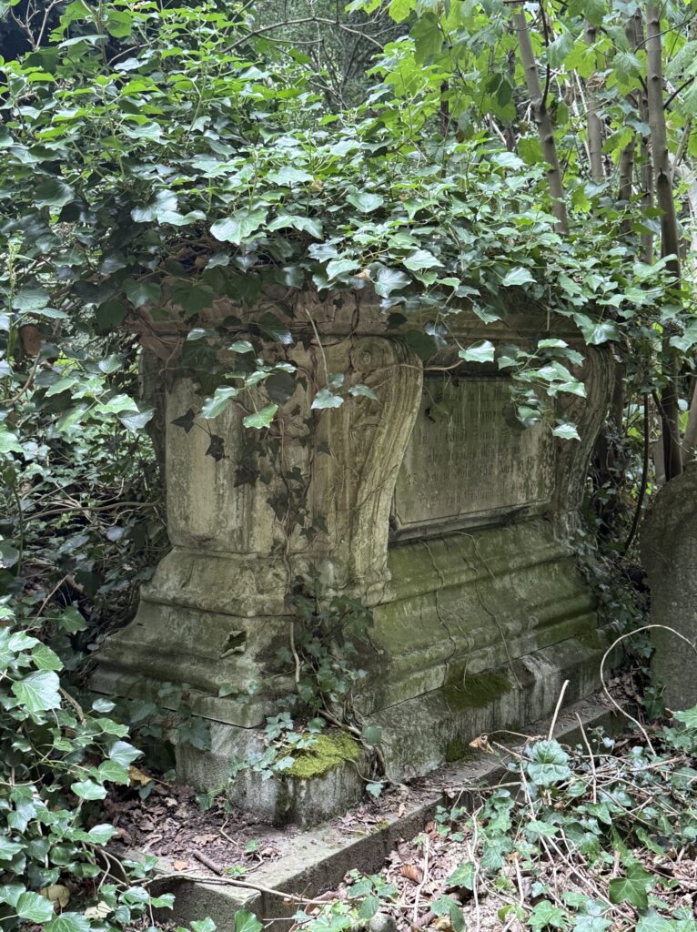Magnificent Seven Cemeteries toppled and stacked gravestones as featured in the Abney Park photographed by Kristin Wojkowski for Hollywoodland News