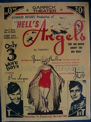 Howard Hughes Hell's Angels rare window poster from 1930