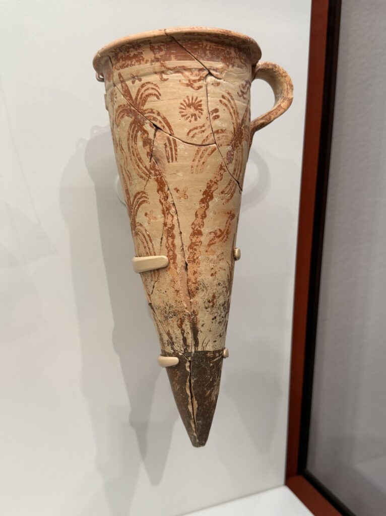 A conical rhyton with palm trees, used by Mycenaeans around 1520 BCE to pour wine, oil or water during ritual meals. Photo by Regina Luz Jordan for Hollywoodland News