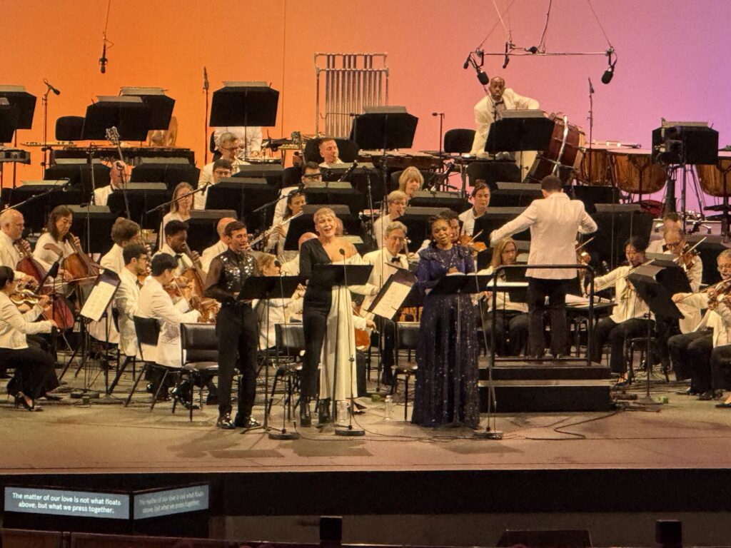 Anthony Roth Costanzo, Pumeza Matshikiza and Jamie Barton performing together with the LA Philharmonic at the Hollywood Bowl for Classical Pride. Photo by Regina Luz Jordan for Hollywoodland News.